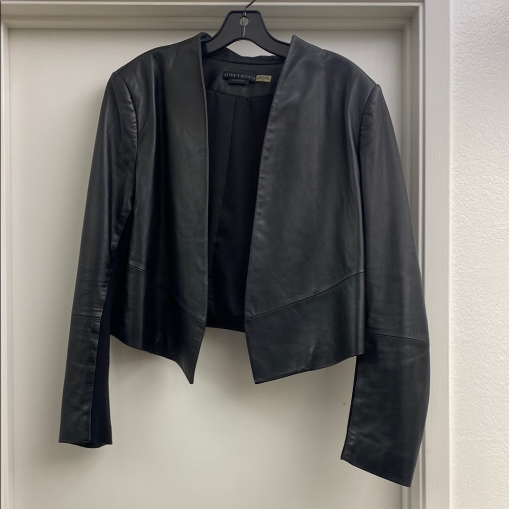 Alice and Olivia Harvey Black Leather Jacket blazer XL